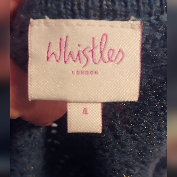 Whistles Wool Blend Cardigan Sweater w Lace Trim & Ribbon Tie Front Sz 4 - Picture 9 of 14